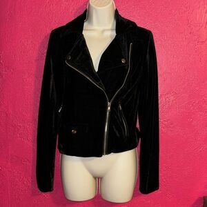 Forever 21 contemporary plush black velour black moto jacket. Sz small.